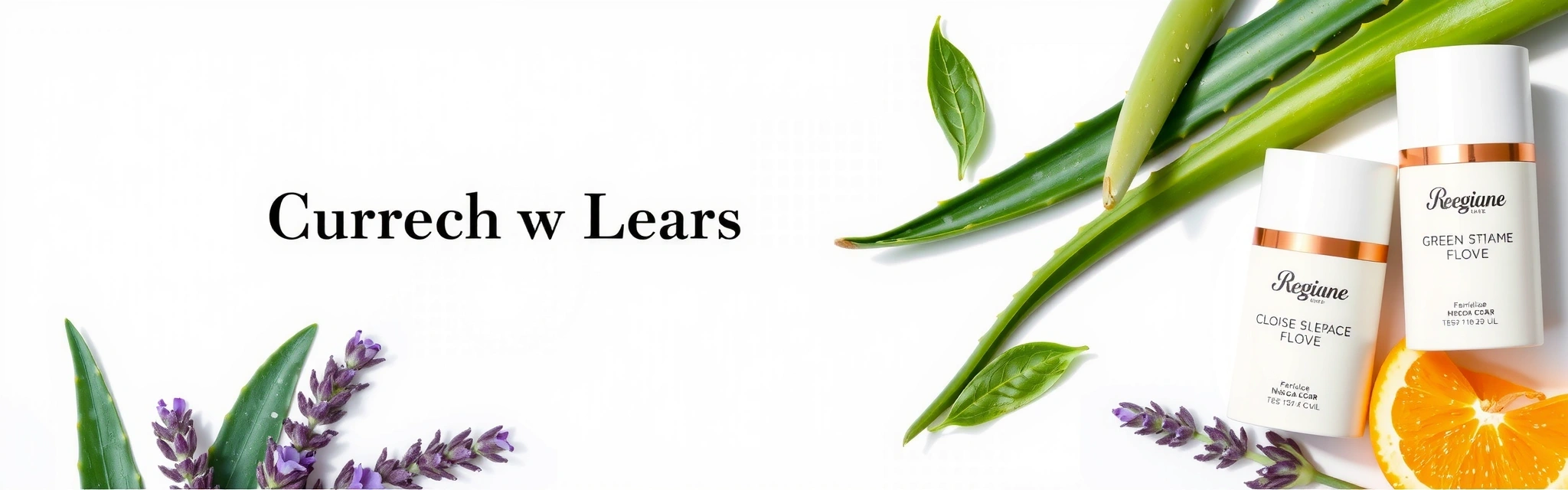 A vibrant promotional banner for a new line of organic skincare products, featuring elegant packaging and botanical elements, with a focus on natural ingredients.