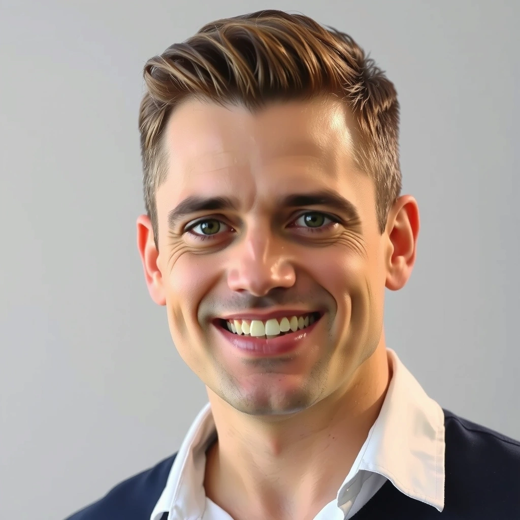 Portrait of a confident man in his 40s, looking energetic and well-maintained.