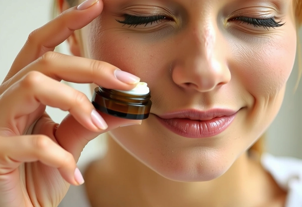 Woman applying skincare product